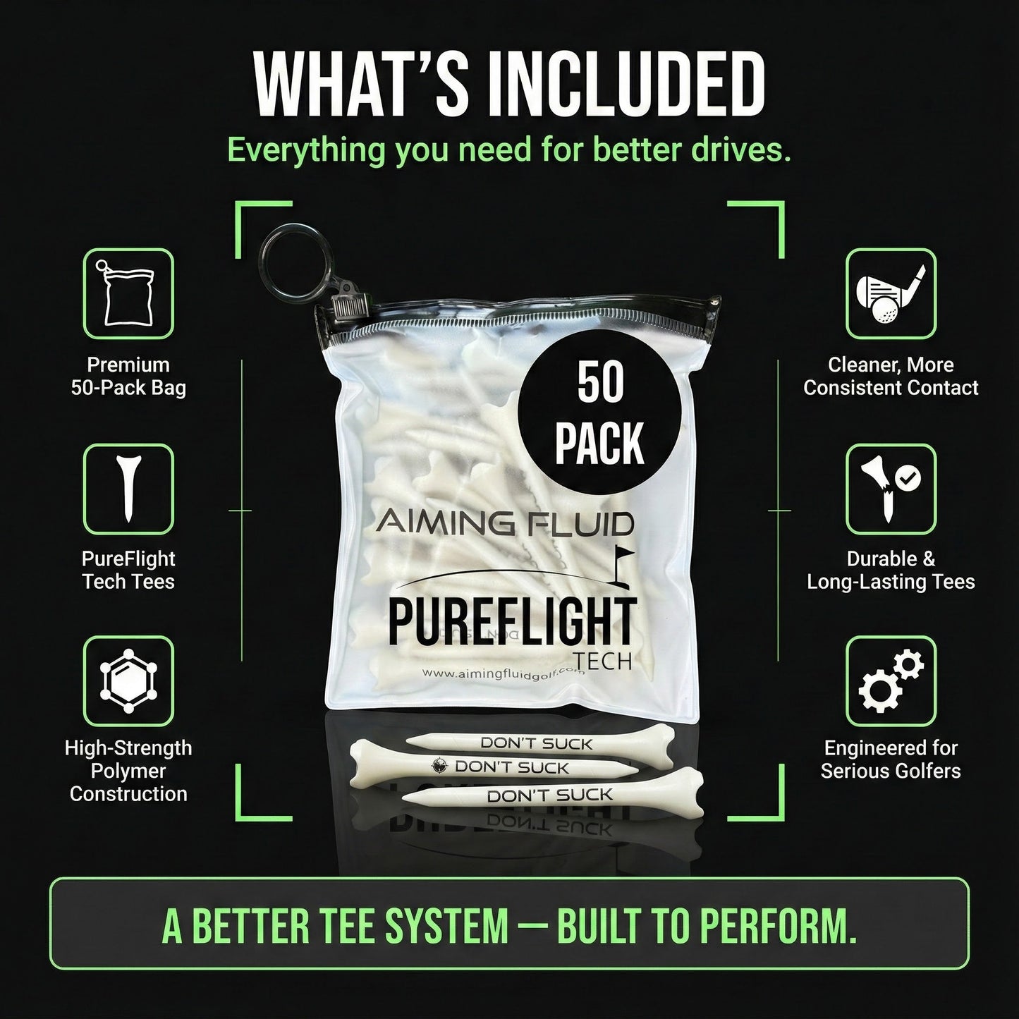 PureFlight Golf Tees | Aiming Fluid 50-Pack