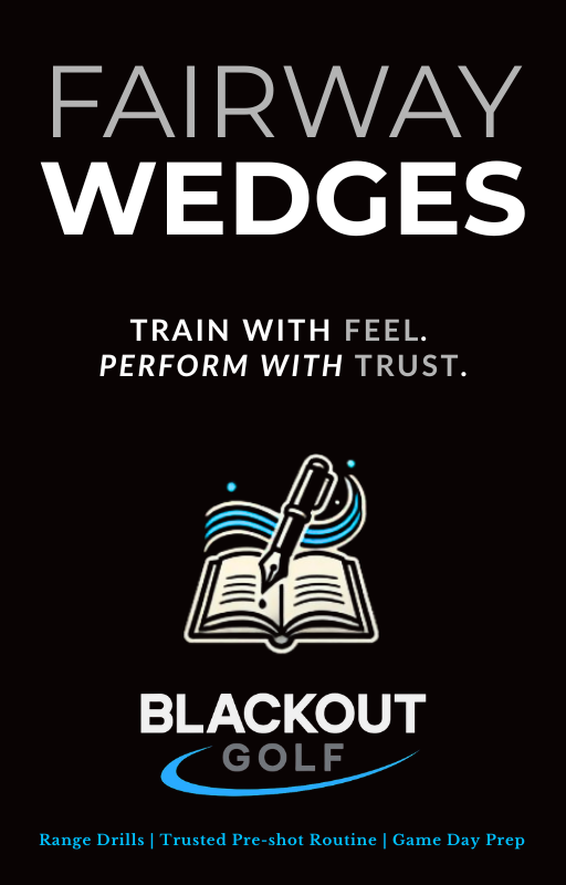 Blackout Golf fairway wedges eBook promotional graphic with text and logo.
