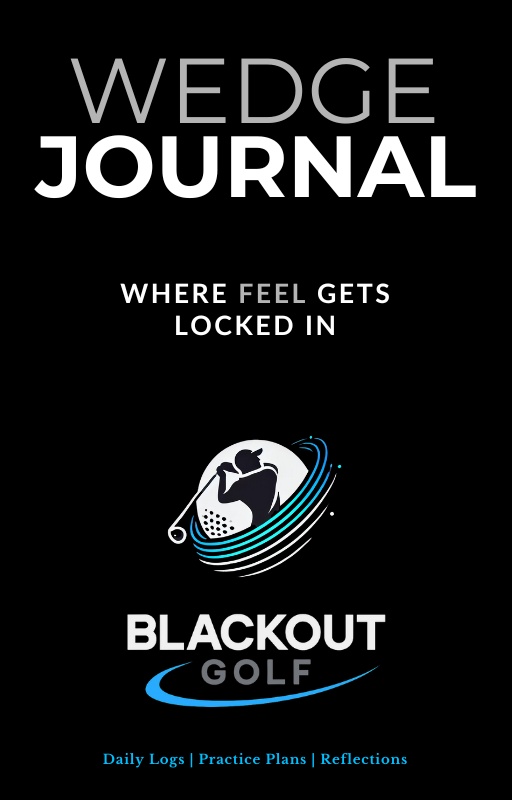 Black cover of 'Wedge Journal' by Blackout Golf with branding and text.