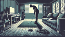 Image of golfer on the practice putting green, practicing random distance drills.